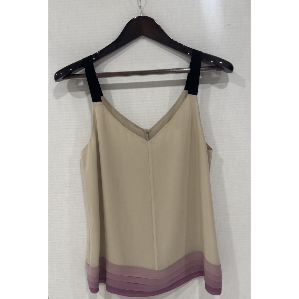 Banana Republic Silk Camisole Top Beige Purple Ombre Tiered Hem Womens Small